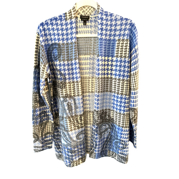 Talbots 100% Pure Merino Wool Houndstooth Paisley Cardigan Sweater Medium - Picture 2 of 8